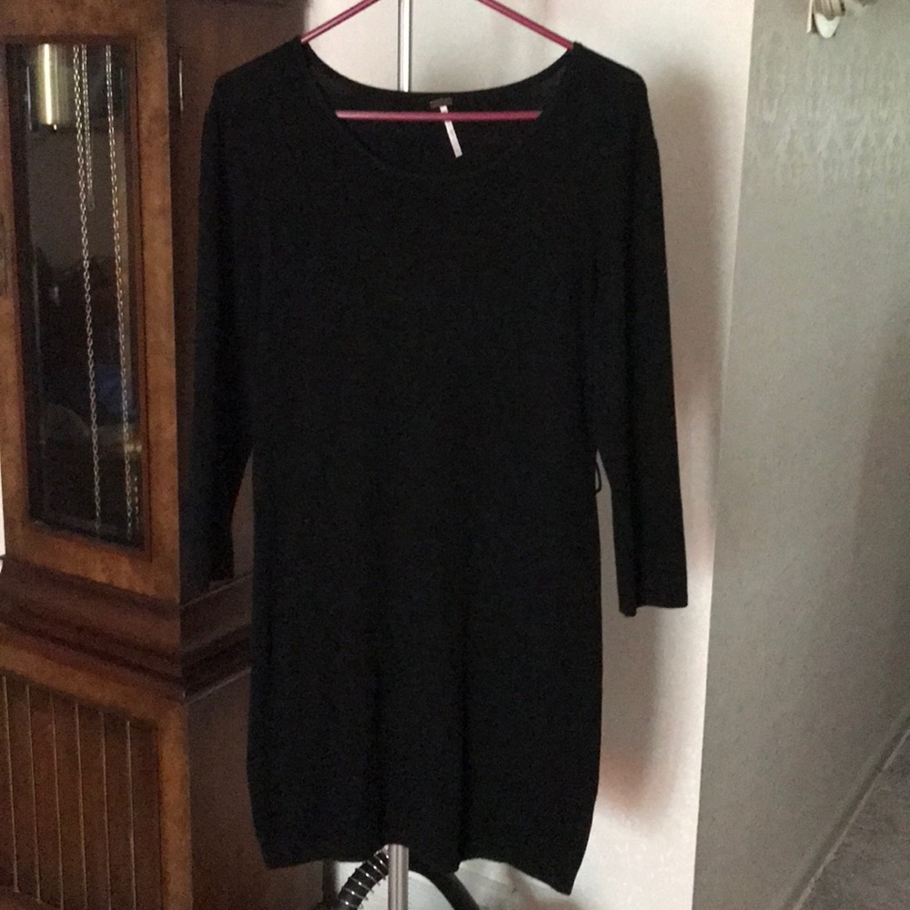 Poof! 3/4 sleeve Black Sweater Dress/Tunic